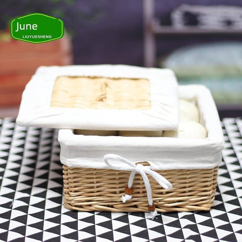 六月生家用馒头筐藤编水果筐商用鸡蛋篮正方形收纳筐篮子馍筐带盖