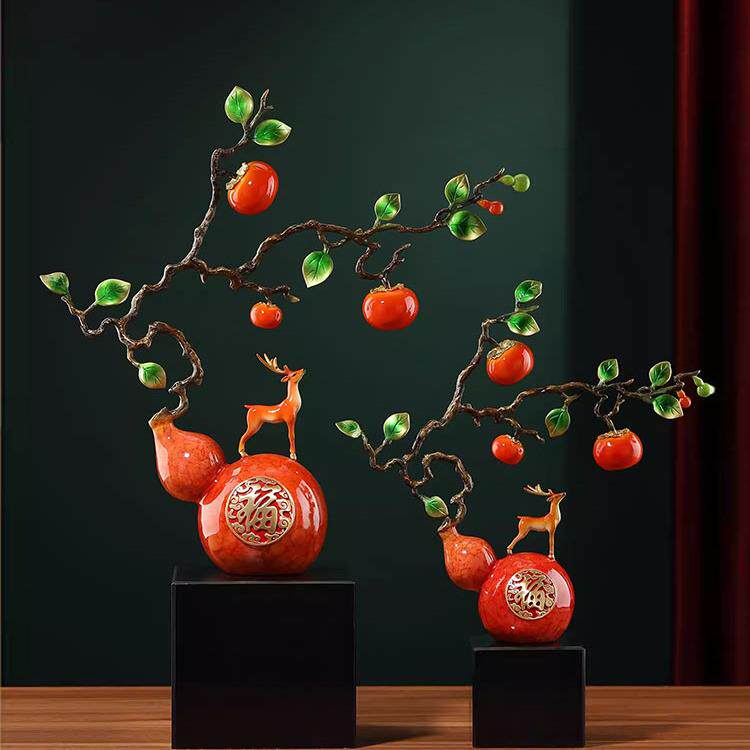 秦汉天禧葫芦柿子事事柿柿如意摆件客厅招财玄关装饰乔迁新居礼品