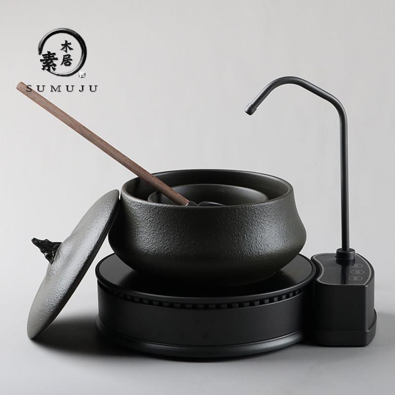 火山石陶瓷带盖煮茶器电陶炉煮茶碗古法黑茶白茶普洱茶温茶碗茶炉