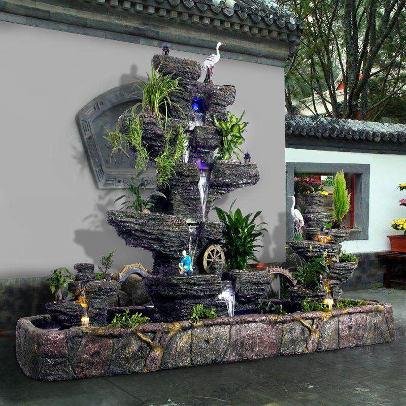 大型别墅庭院花园室内户外假山流水喷泉瀑布造景养鱼池水景观盆景