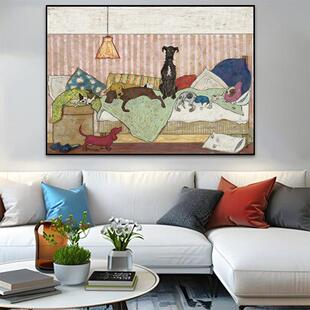 北欧风装饰画卡通动物儿童房卧室壁画可爱温馨客厅挂画长方形挂画