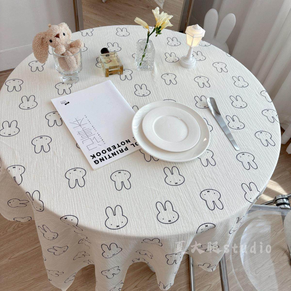 纯棉纱布米菲兔子miffy桌布茶几盖布床头柜防尘布拍照背景ins床头