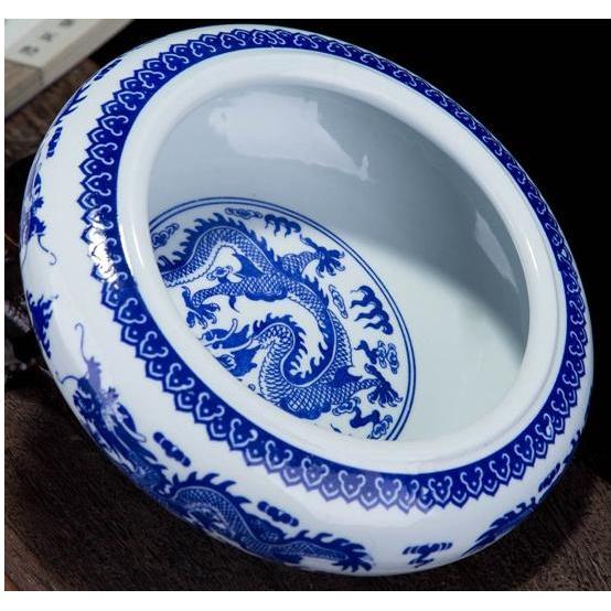 景德镇装饰烟灰缸大容量家用客厅老式龙纹加厚青花瓷笔洗花盆鱼缸