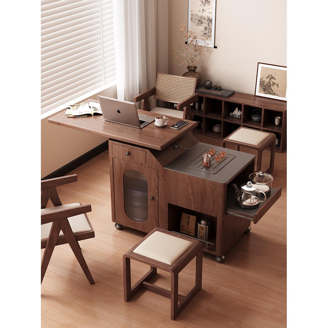 木品雅移动茶台小型家用实木茶车可旋转现代简约新款高端阳台茶桌