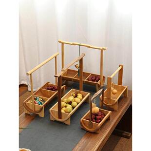 富禄竹制水果收纳篮点心盘手柄糖果盒中式咖啡桌家庭乔迁之喜点心