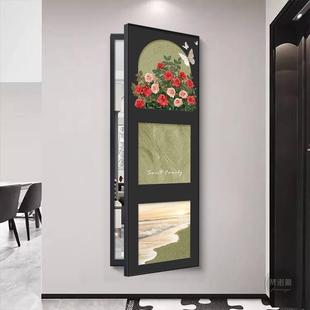 法式玫瑰隐藏式推拉全身镜可遮挡玄关暗藏式隐形翻开门穿衣镜挂画
