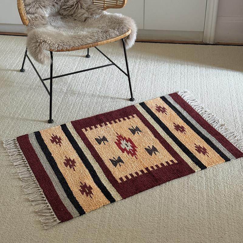 印度进口雪尼尔地垫家用脚垫客厅卧室床边书房软装流苏地毯民族风