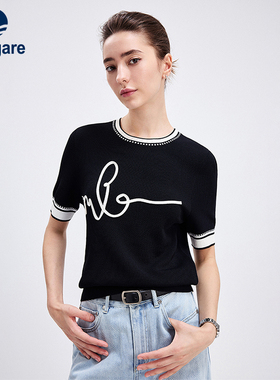 Navigare意大利小帆船针织短袖T恤女26夏季新品抗菌圆领弹力体恤