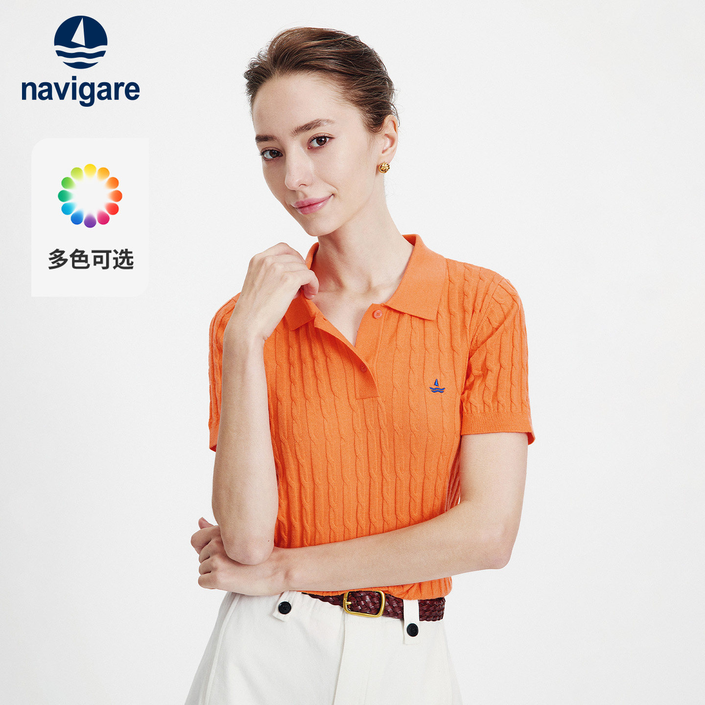Navigare意大利小帆船2026夏季新款针织短袖POLO衫女翻领T恤上衣