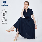 Navigare意大利小帆船短袖 抗菌polo领长裙 修身 女连衣裙26夏季 新款