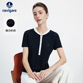 Navigare意大利小帆船2026夏季 撞色T恤 修身 新款 休闲体恤女士短袖