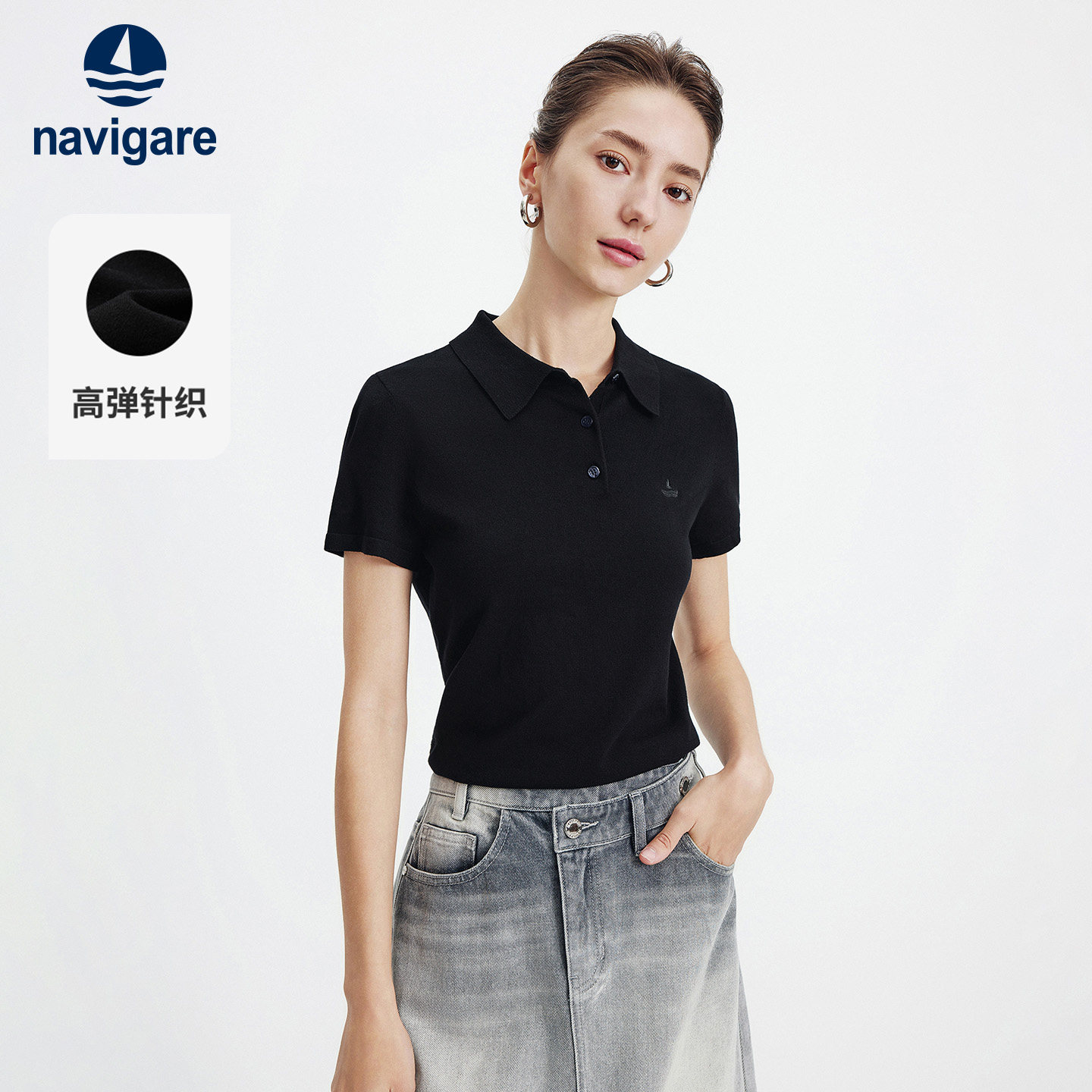 Navigare意大利小帆船2026夏季新款休闲短袖女士T恤POLO领针织衫