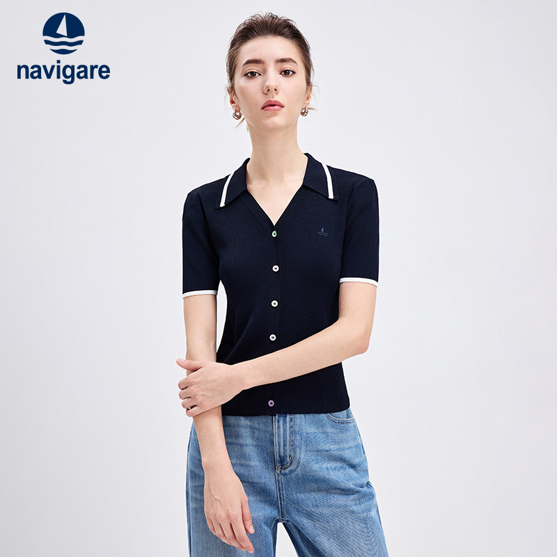 Navigare意大利小帆船老钱风修身短袖针织衫女26秋季新品百搭开衫,女装/女士精品,毛针织衫,淘宝优惠券,粉丝福利购,淘宝优惠卷