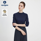 Navigare意大利小帆船羊毛长袖 体恤上衣 休闲薄款 T恤女士秋季 新款
