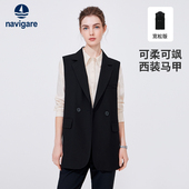 Navigare意大利小帆船西装 宽松黑色外套高档通勤上衣 马甲女士春季