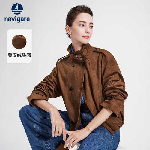 Navigare小帆船2026秋季新款女士复古美拉德休闲上衣夹克短款外套