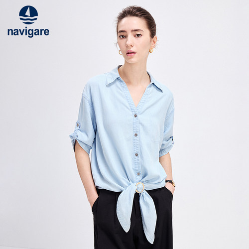Navigare设计感宽松中袖衬衫