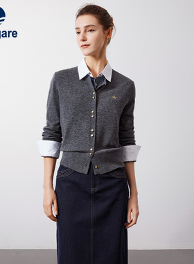 【100%羊毛】Navigare意大利小帆船圆领针织开衫女秋冬通勤羊毛衫