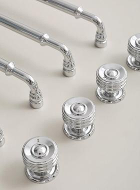 indoors法式轻奢银色柜门把手衣柜鞋柜橱柜抽屉黄铜双孔长拉手