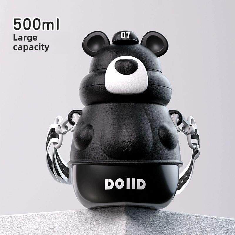 新款帽子先生嘟嘟熊316不锈钢大容量保温杯带提绳吸管萌趣弹跳盖