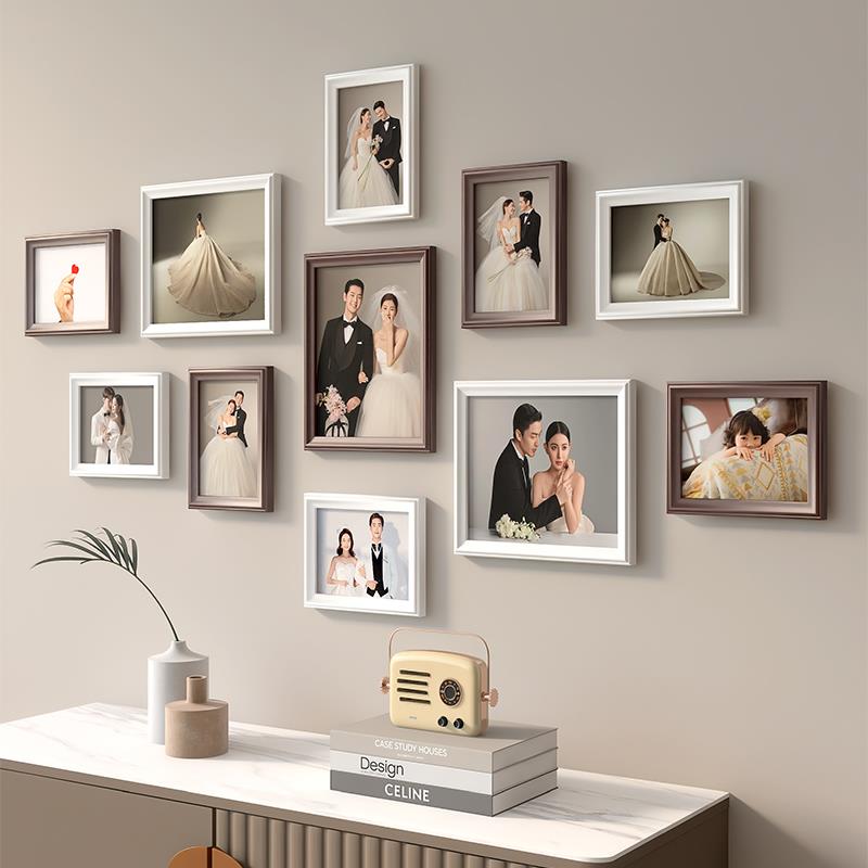 结婚照墙壁相框挂墙组合定制做成画 画框实木儿童婚纱照片墙免打