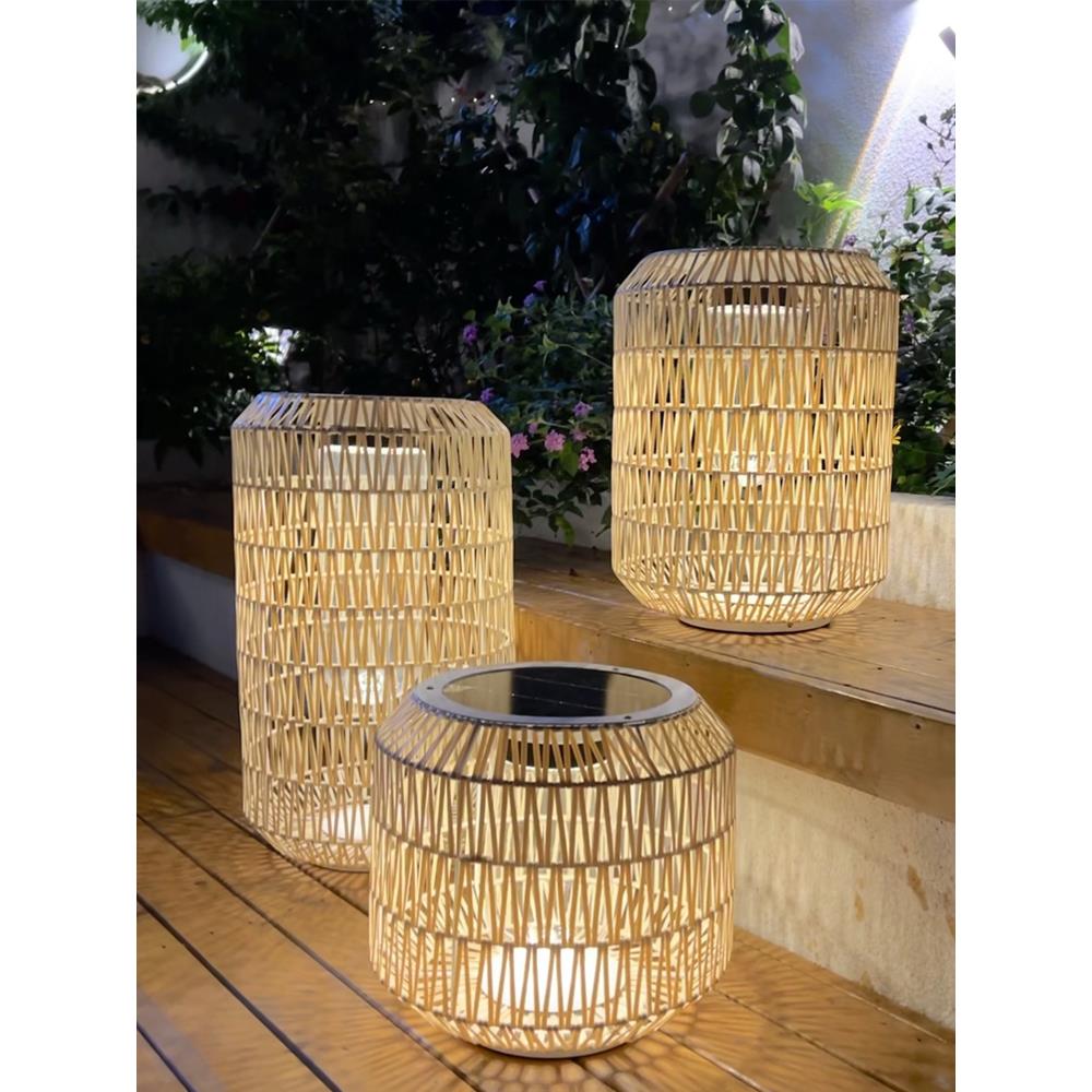 太阳能庭院草坪灯户外藤编落地灯社区花园民宿别墅装饰氛围景观灯