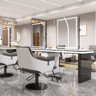 理髲店镜台带柜子一体发廊专用网红美发剪发烫染区带灯单双面镜子