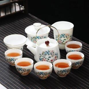 家用提梁壶陶瓷日式 高档羊脂玉茶具套装 功夫茶杯白瓷盖碗泡茶侧把