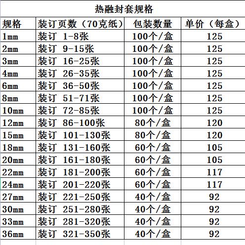 A4热熔装订胶套/封胶/胶套热融装订机专用耗材 热熔封套 1-50MM