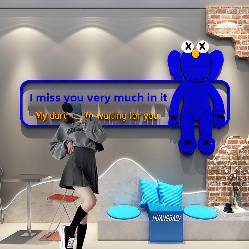 克莱因蓝网红打卡拍照区场景布置氛围装饰美容院奶茶店铺墙面贴画