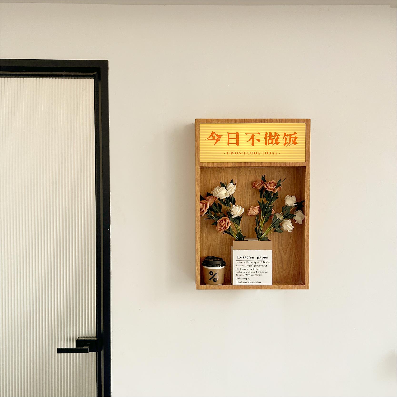 木纹覆古风咖啡店发光海报装饰框港风木宣传栏创意灯箱广告牌定制