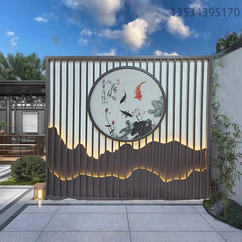 定制不锈钢户外庭院假山屏风隔断背景墙别墅园林花园格栅金属咖色