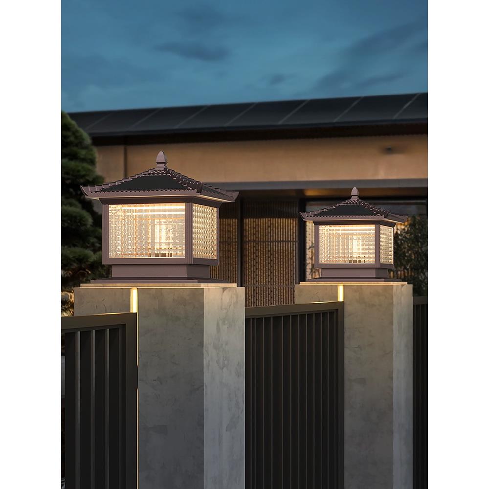 太阳能柱子灯庭院灯新中式户外别墅门柱灯室外防水围墙围栏柱头灯