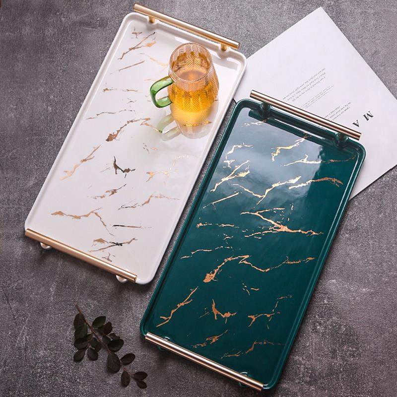 大理石托 托盘长方形家用放茶杯水果杯子北欧轻奢ins风茶几水杯盘,餐饮具,盘,淘宝优惠券,粉丝福利购,淘宝优惠卷