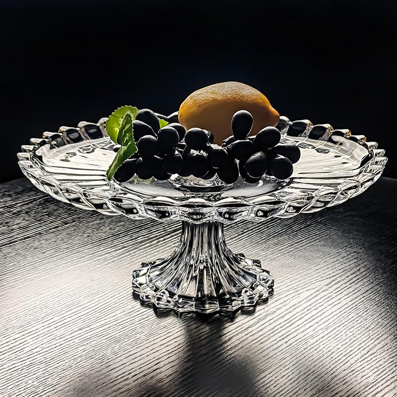 水晶玻璃高脚水果盘家用客厅轻奢高档果盘商用托盘高端精致高颜值