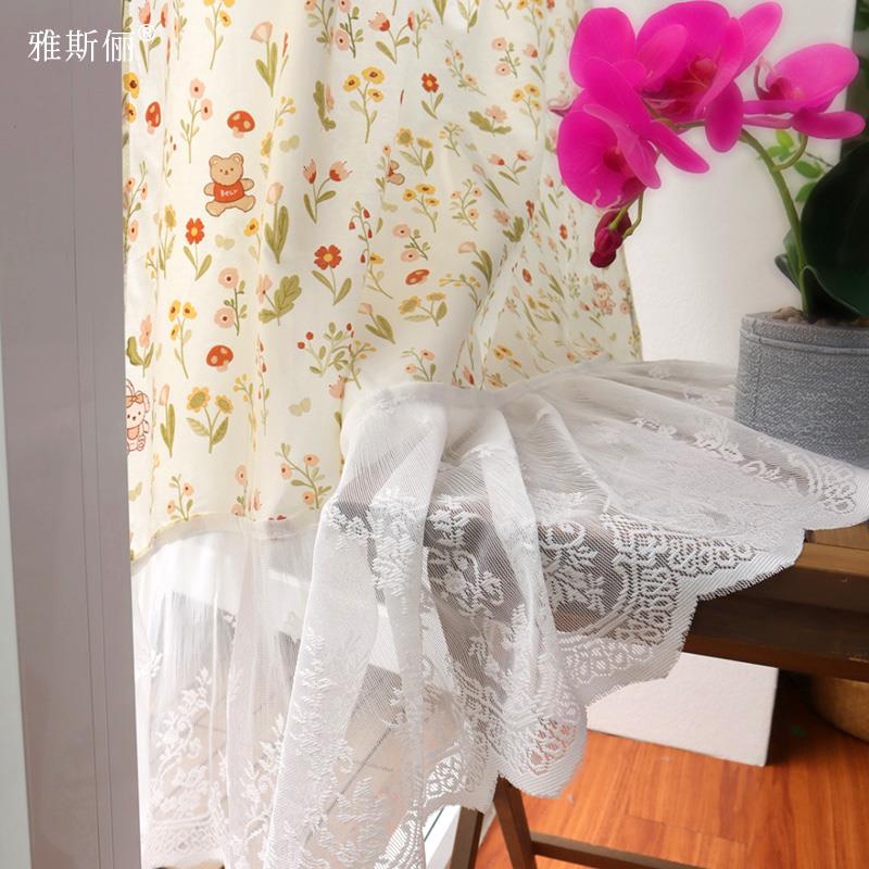 小熊小兔碎花门帘短帘韩式棉布印花帘遮挡帘穿杆帘免打孔小窗帘