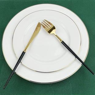 轻奢网红早餐盘牛排盘子家用高档10寸 牛排餐盘西餐盘平盘金边西式