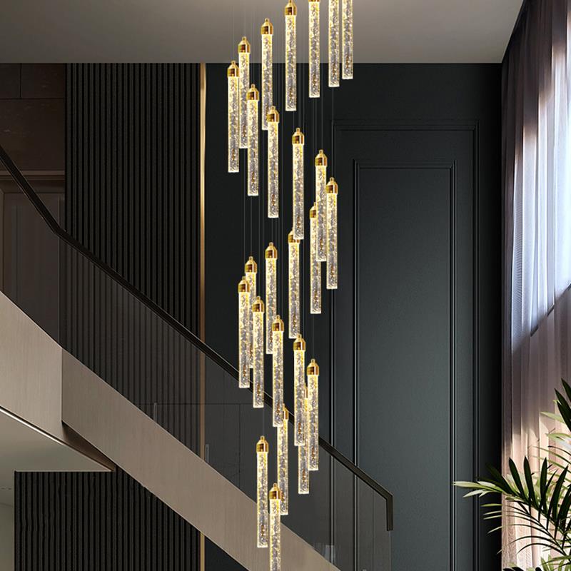 楼梯吊灯2025新款大气别墅中空挑高loft旋转水晶客厅覆式楼长吊灯