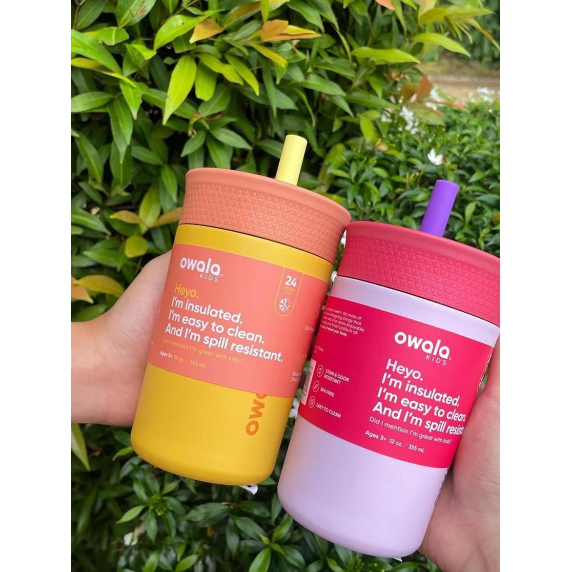 代购美国进口Owala儿童304不锈钢咬咬吸水壶355ml咖啡保冷水杯