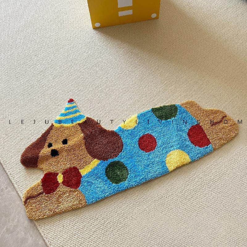 多巴胺床边地毯卧室客厅沙发茶几地垫可爱趴趴狗植绒防滑簇绒地毯