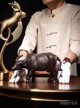 乌木雕刻水牛装饰品实木生肖牛家庭客厅办公室装饰红木工艺开幕礼