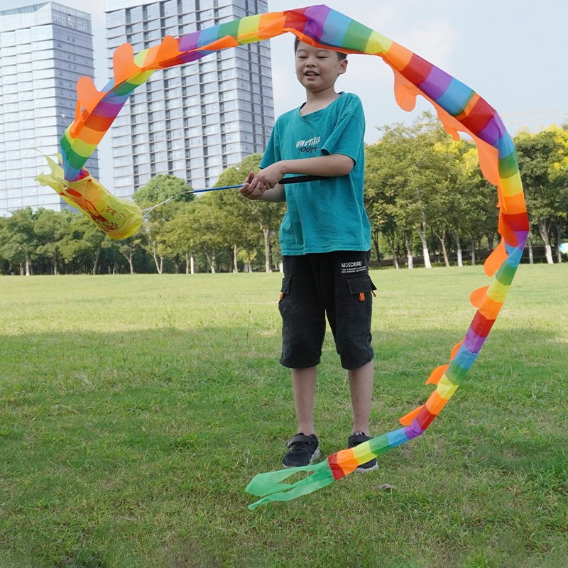 甩龙舞龙彩带手舞龙甩甩龙广场舞空竹龙道具儿童耍龙彩条健身龙