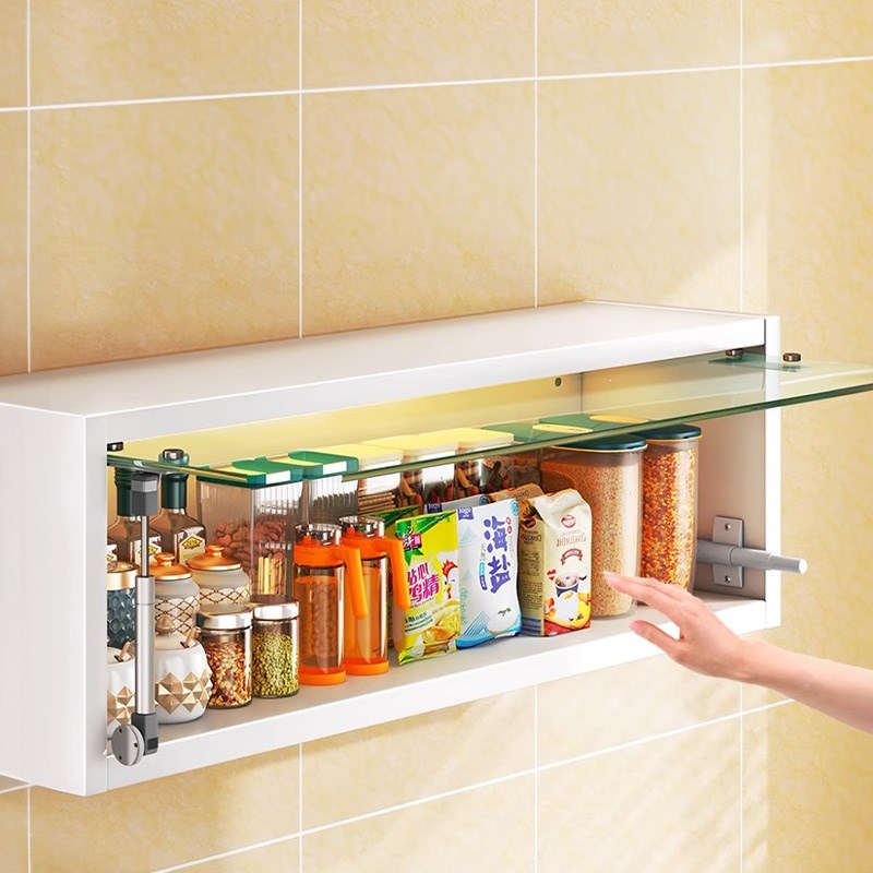 厨房吊柜墙壁柜免打孔壁挂式调料盒调味品置物架下拉式免打孔挂架