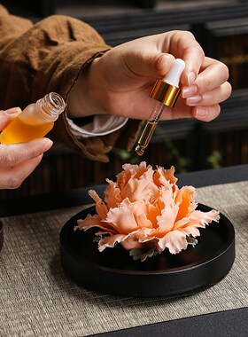 车载香薰送礼品装饰文创办公室香氛扩香器手工洛阳牡丹陶瓷花摆件