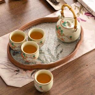 家用办公泡茶壶干泡茶台盘 汝窑开片草莓兔提梁壶功夫茶具小套装