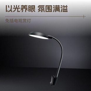 小型鱼缸专用灯免插电观赏照明灯充电款圆形迷你氛围小夜灯不插电