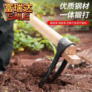轨道钢农用锻打两齿锄头挖土种地挖红薯挖地松土二齿耙扁锄尖锄头