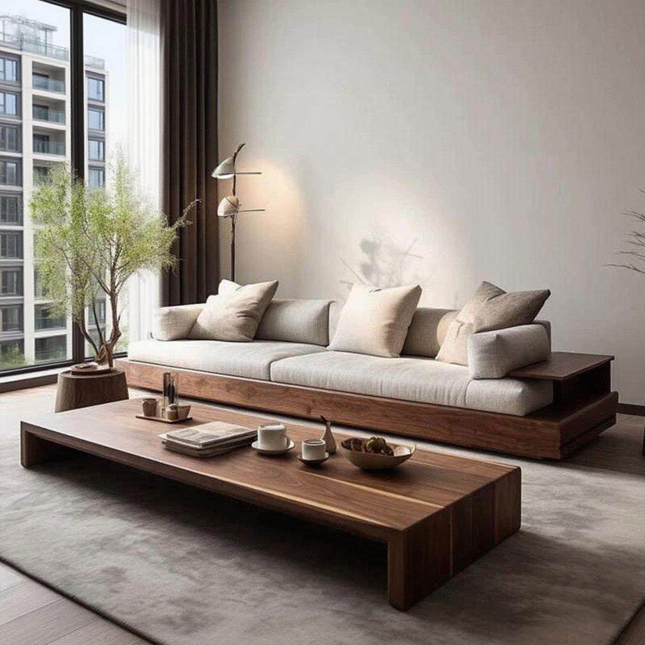 新中式黑胡桃白蜡木沙发茶几组合家用客厅民宿办公室直排实木沙发