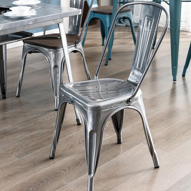 简约现代铁艺餐椅可叠放不锈钢色户外烧烤大排档工业风餐饮桌椅子