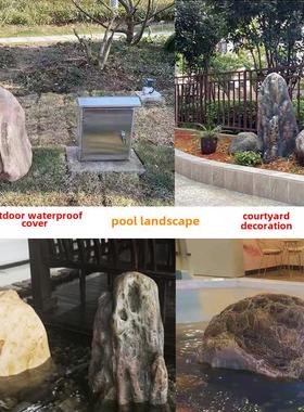 玻璃钢刻字空心假石头户外设备井盖防水遮挡装饰庭院彷真泰山石